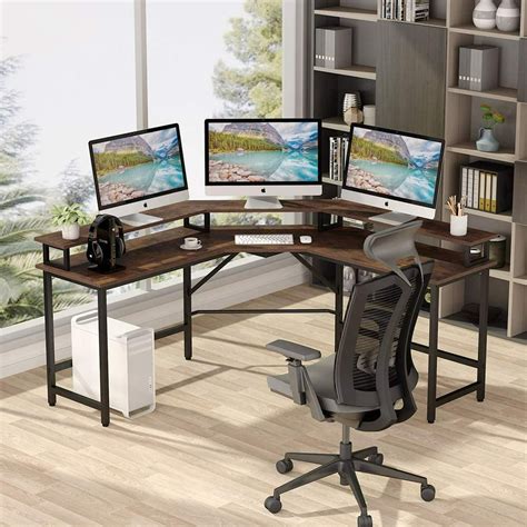 Tribesigns L-Shaped Gaming Computer Desk with Monitor Stand Riser ...