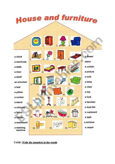 House And Furniture Vocabulary Exercises Pdf - Exercise Poster