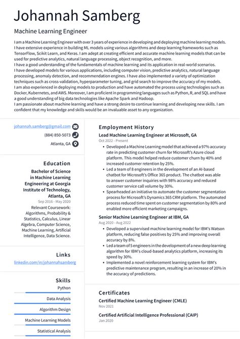 Microsoft Machine Learning Engineer Resume Examples