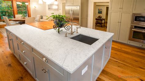 White Carrara Marble & Oscuro Mist Satin Granite Kitchen Countertops ...