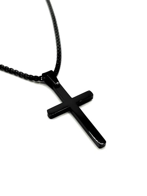 Black Cross Necklace Stainless Steel Religious Jewelry Mens - Etsy