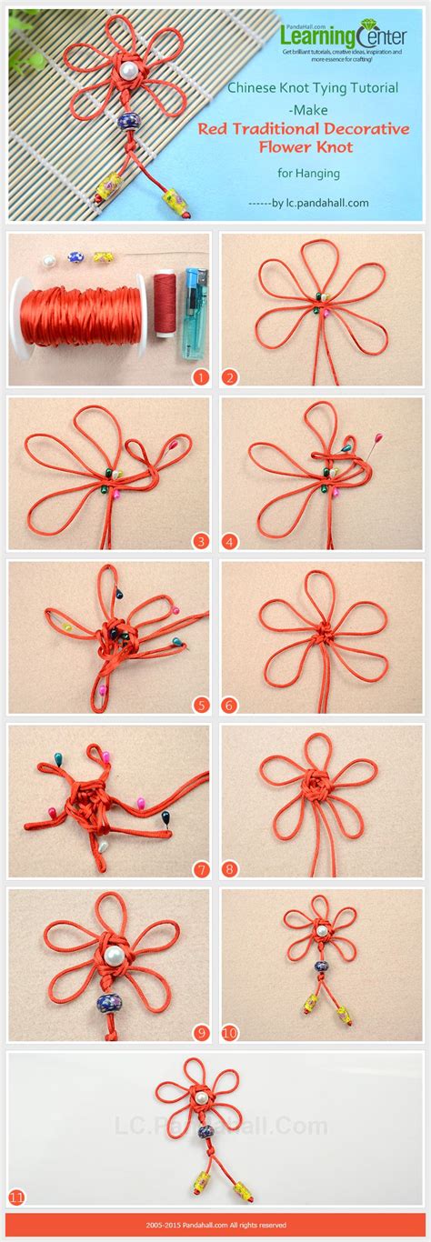 Chinese Knot Tying Tutorial-Make Red Traditional Decorative Flower Knot for Hanging Yarn Crafts ...