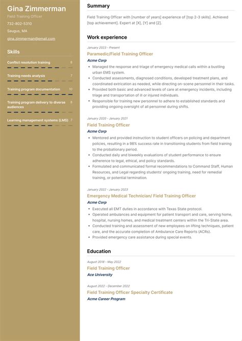 Field Training Officer Resume Examples and Templates