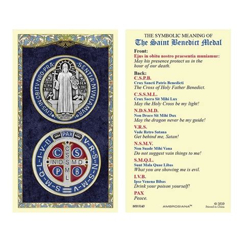 Prayer Card St Benedict Medal Symbols - St. Paul's Catholic Books & Gifts