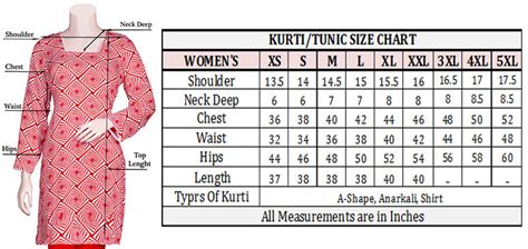 Kurta Measurement Chart