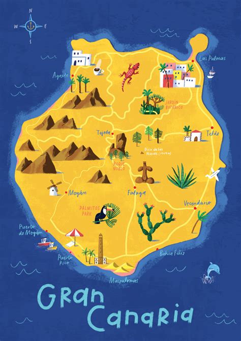 Gran Canaria map illustrated map Las Palmas Canary Islands | Etsy | Illustrated map, Canary ...