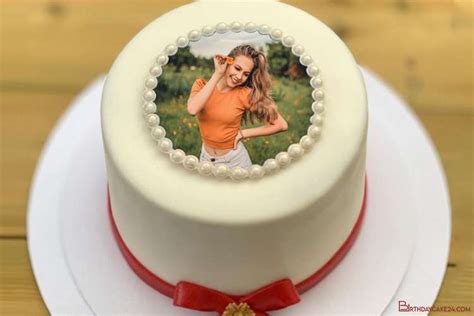 Elegant White Birthday Cake With Your Photo