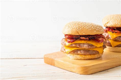 Pork hamburger or pork burger with cheese and bacon 3154843 Stock Photo ...