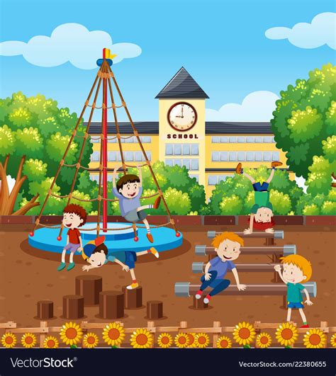 Students playinf at school playground Royalty Free Vector