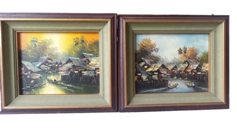 TWO ORIGINAL PAINTING of Vintage Thai River Scene - Framed & Signed £35.00 - PicClick UK