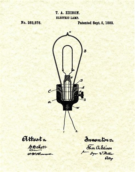 1882 Thomas Edison Patent Print - Edison Electric Light Bulb Patent ...