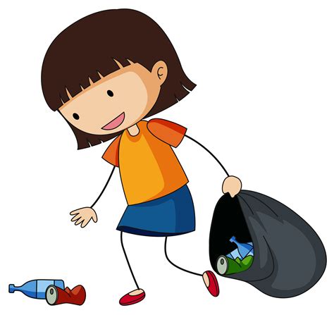 Little girl picking up trash 362698 Vector Art at Vecteezy