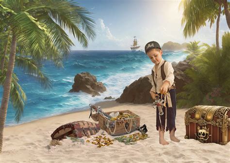 Pirates Treasure Beach Background, Treasure Chest Tropical Beach ...