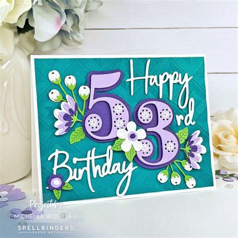 Stitched Numbers Birthday Card with Purple Flowers