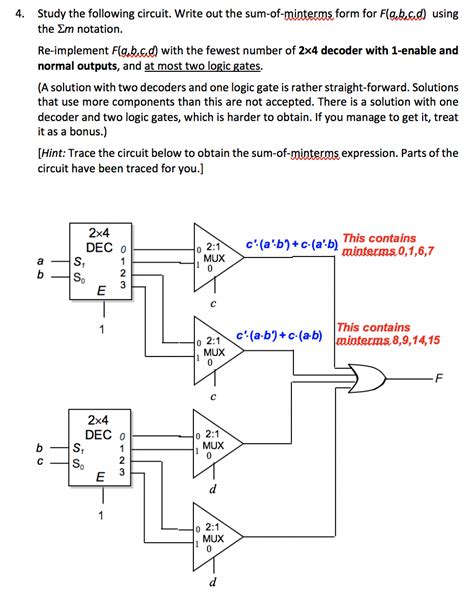 Reimplement circuit using 1 2x4 decoder and 2 logic gates - Electrical ...