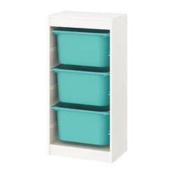 TROFAST Storage combination with boxes - white/turquoise - IKEA in 2021 | Toy storage shelves ...