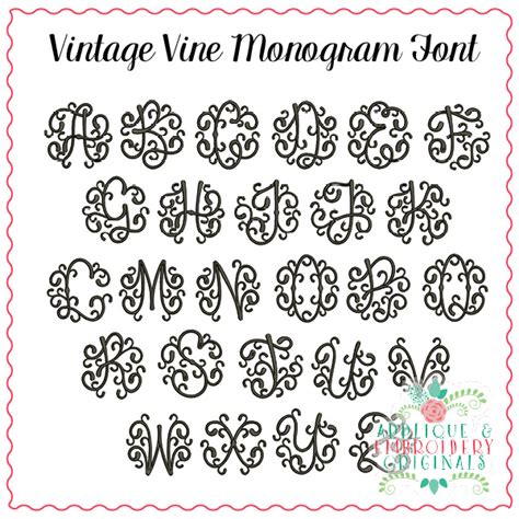 1843 Vintage Vine Monogram Embroidery Font - Applique & Embroidery ...