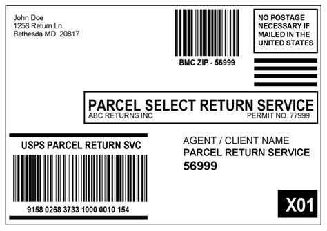 Shows a Parcel Select Return Service label for the RDU option using a ...