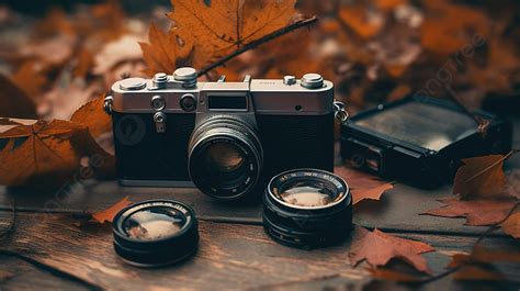 Vintage Camera And It S Lens As The Fall Leaves Fall Into The Background, Autumn Image Photo Of ...