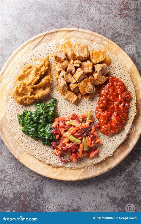 Injera Firfir Flatbread Typical Ethiopian Breakfast Food Close Up ...