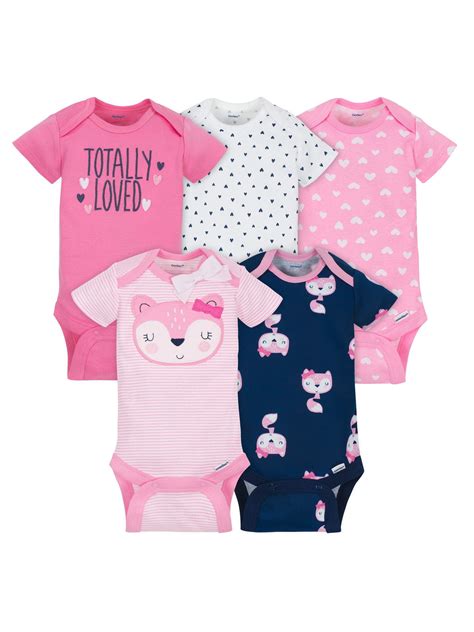 Gerber - Gerber Baby Girl Short Sleeve Onesies Bodysuits, 5-Pack ...