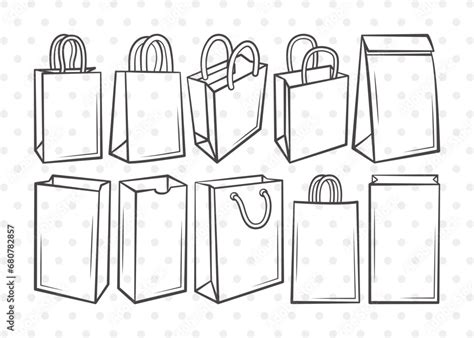 Paper Bag Outline SVG Cut File | Paper Bag Svg | Bag Svg | Hand Bag Svg ...