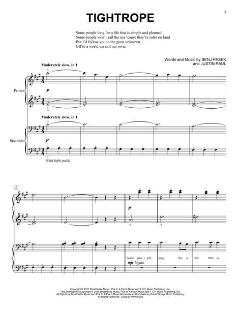 Tightrope (from The Greatest Showman) (Piano Duet) - Print Sheet Music