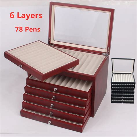 6 Layer Large Capacity Wooden Pen Box Storage Collector Organizer Box ...