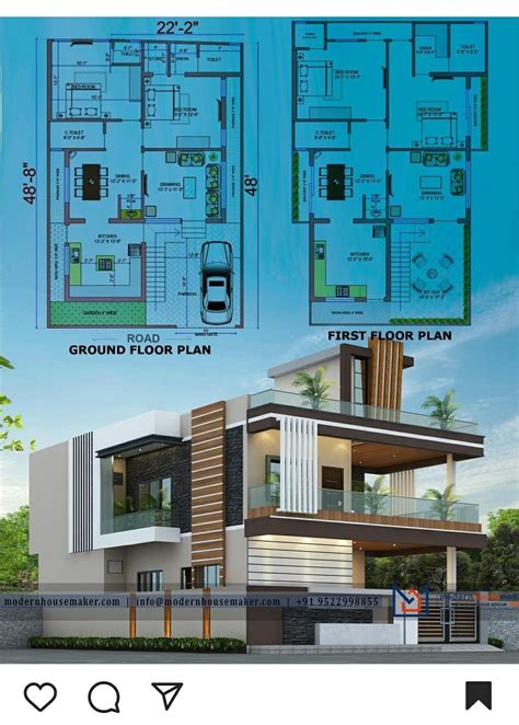 two story house plan with ground floor and first floor plans in the ...