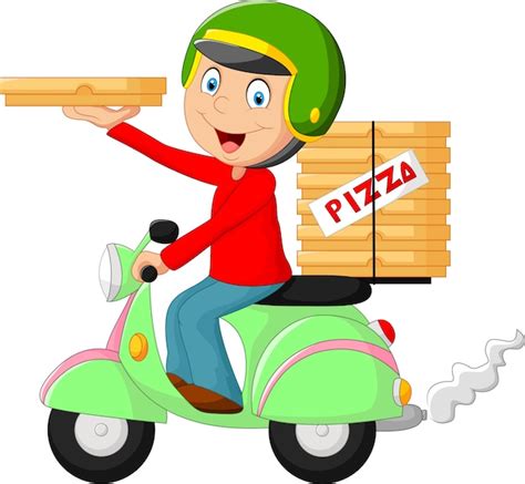 Premium Vector | Cartoon pizza delivery boy riding motor bike