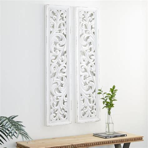 Grayson Lane Tall Distressed White Carved Wood Wall DEcor Panels Set Of 2: 12-in x 49.5-in in ...