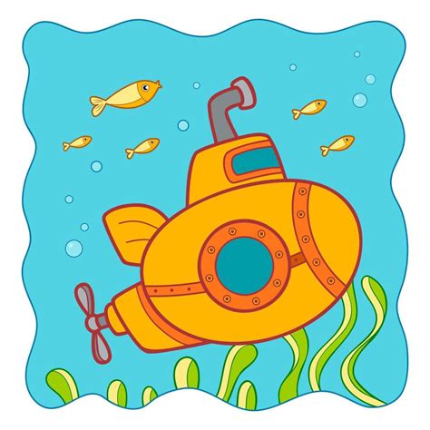 Cute Submarine cartoon. Submarine clipart vector. Nature background ...