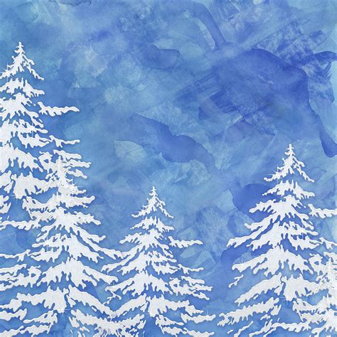 Modern Watercolor Winter Abstract - Snowy Trees Painting by Audrey ...