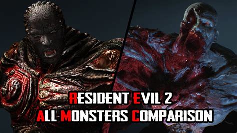 RESIDENT EVIL 2 REMAKE - ALL MONSTERS COMPARISON - DARKSIDE CHRONI...