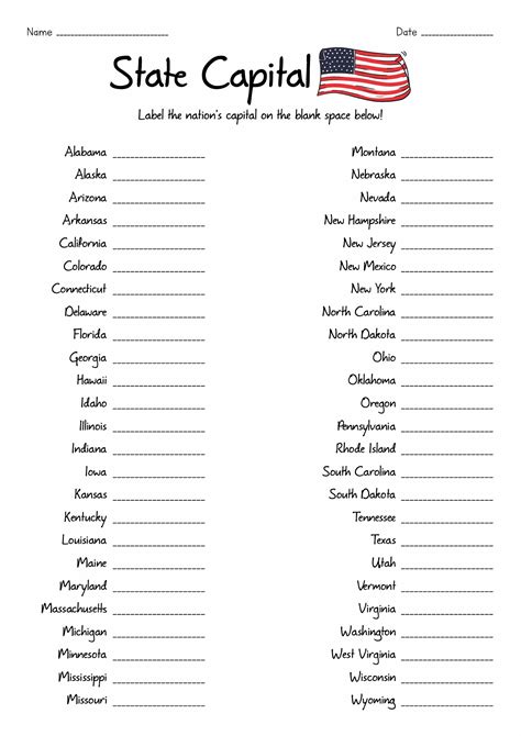 Free Printable States And Capitals Worksheets - Printable Word Searches
