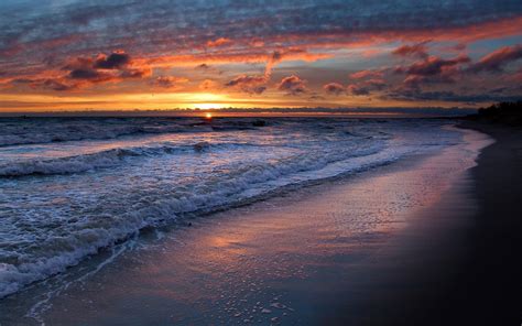 Sunset Over Waves Beach Full HD Wallpaper and Background | 1920x1200 ...