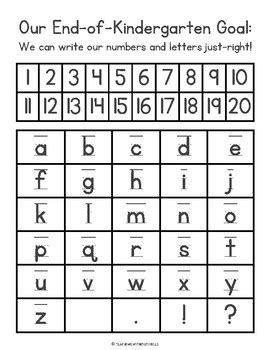 "End of Kindergarten" Goal Chart: Number and Letter Writing | TpT