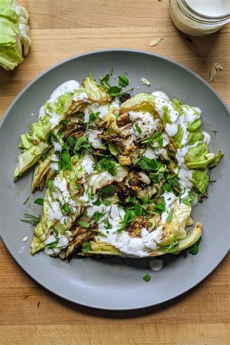 Charred Cabbage Salad with Garlic Yogurt Sauce - walktoeat