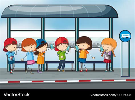 Many people waiting at the bus stop Royalty Free Vector