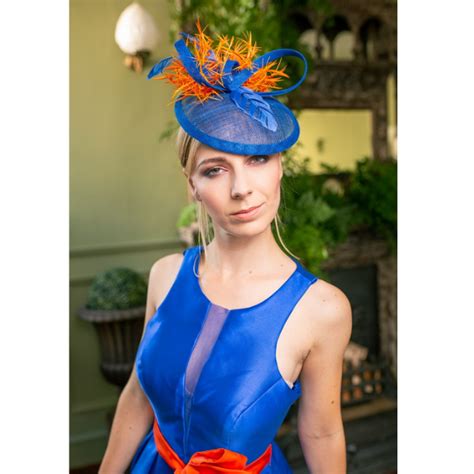 Royal Blue and Orange Ribbon Hat - Leanne Cairns Millinery