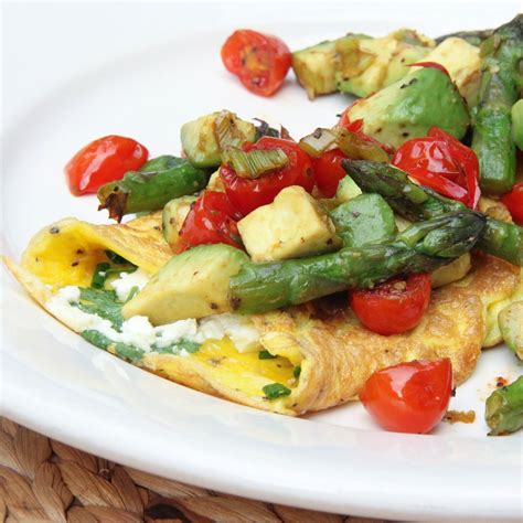 Fresh Herb and Feta Omelette with Warm Avocado, Asparagus and Cherry Tomato Salsa – The Right Recipe