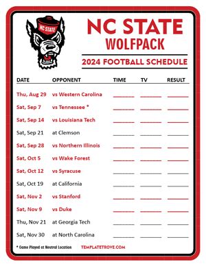 Printable 2024 NC State Wolfpack Football Schedule