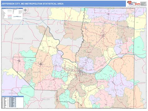 Jefferson City, MO Metro Area Wall Map Color Cast Style by MarketMAPS