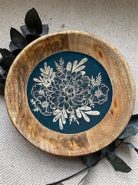 Botanical Mango Wood Plate Painting Wooden Plate Painted Wood - Etsy