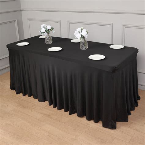 6ft Black Wavy Spandex Rectangle Tablecloth | eFavormart.com