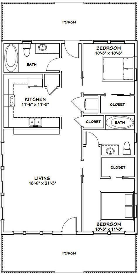 28x40 House 2-bedroom 2-bath 1120 Sq Ft PDF Floor - Etsy | Small house floor plans, Tiny house ...