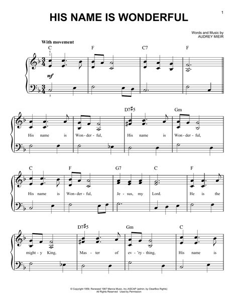 Audrey Mieir "His Name Is Wonderful" Sheet Music Notes | Download ...