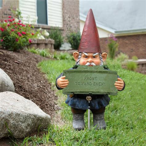 Garden Gnomes Holding M18 Claymore – 2d Print Metal Garden Art – Pamotee