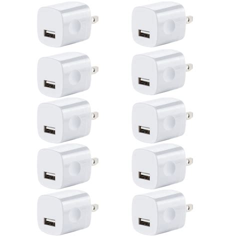 10x USB Wall Charger, Charger Adapter, FREEDOMTECH 1Amp Single Port Quick Charger Plug Cube for ...