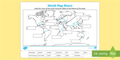 World Rivers Map Printable World Map Rivers Labelling Activity | My XXX Hot Girl